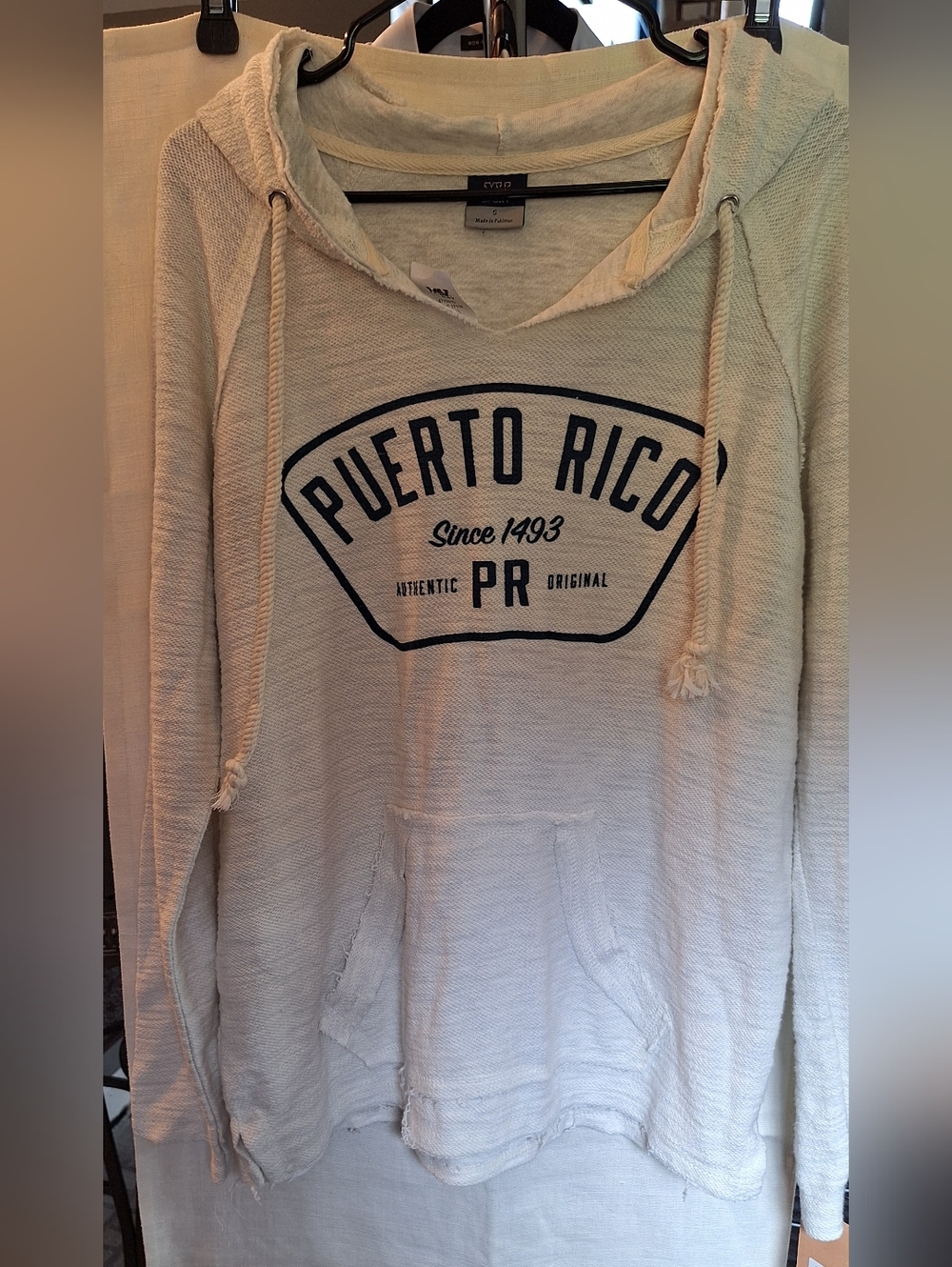 MV Sport Cream unisex Pullover Hoodie with Navy Puerto Rico Print